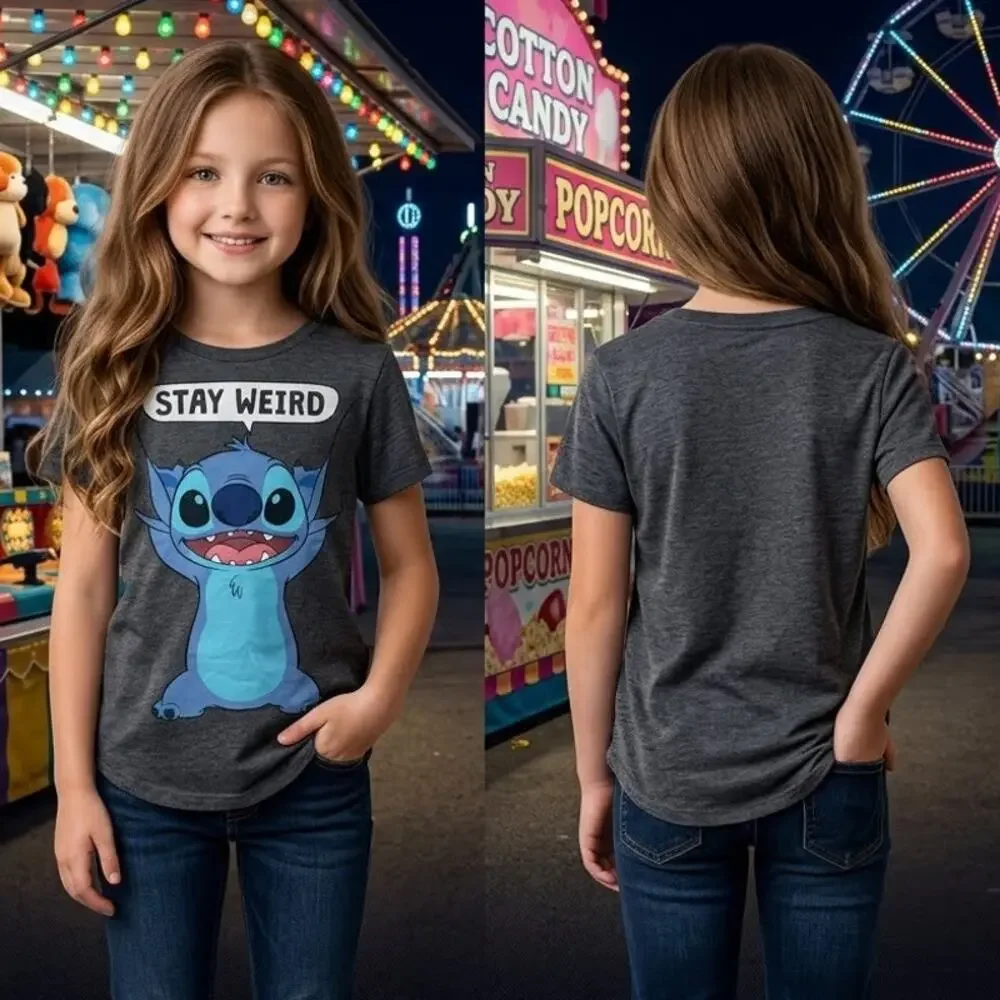 Disney Stitch Stay Weird Gray T-Shirt Girls Medium 7/8 Lilo Stitch Graphic